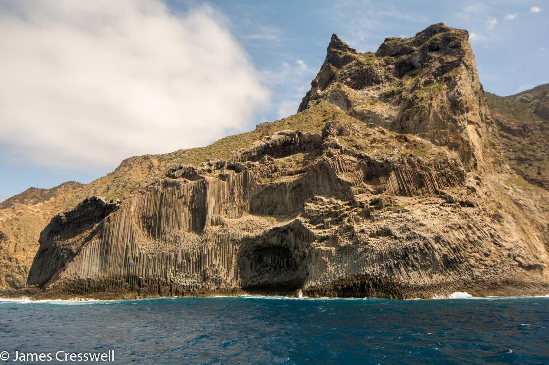 A sea cliff with columnar jointing, Los Organos on La Gomera Island, taken on Canary Islands geology holiday