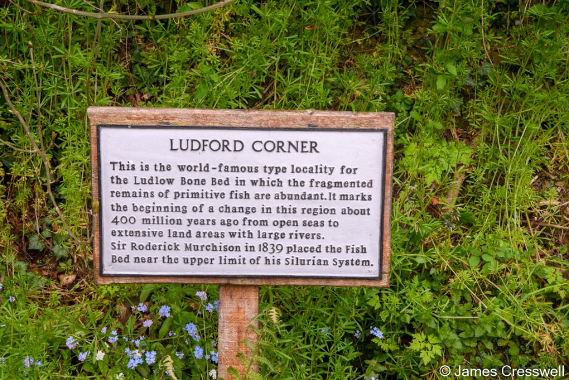 A photograph of the plaque at Ludford Corner, Ludlow  taken on a GeoWorld Travel geology tour and holiday of England and Wales