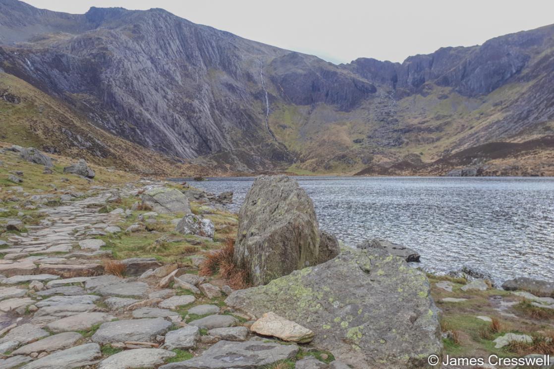 A photograph of Cwm Idwal and Darwin's Boulders, taken of a GeoWorld Travel geology trip, tour and holiday of Wales