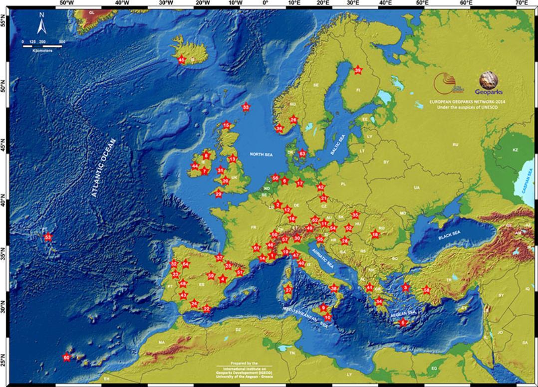 An image containing a map of the European Network of Geoparks