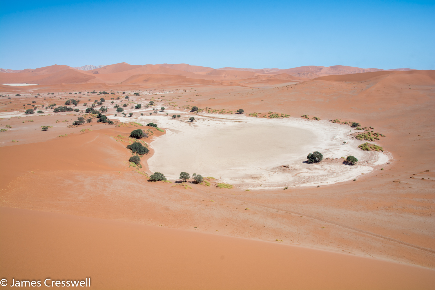 A photograph of Sossusvlei Pan taken on a GeoWorld Travel Namibia geology trip, tour and holiday