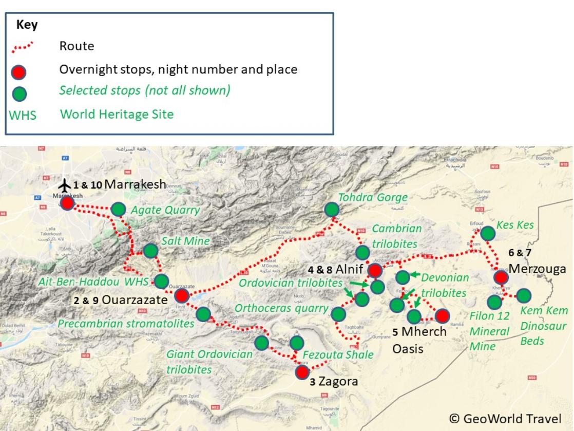 A map of GeoWorld Travel's Morocco tour