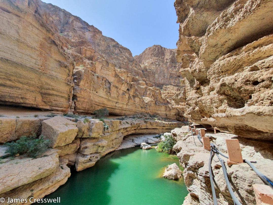 A photograph of Wadi Shab, taken on a GeoWorld Travel Oman geology trip, tour and holiday