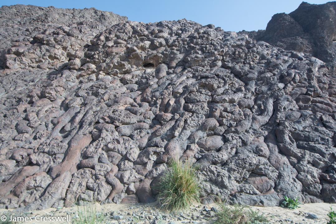 A photograph of the Geotimes pillow basalts at Wadi al Jizzi, taken on a GeoWorld Travel Oman geology trip, tour and holiday