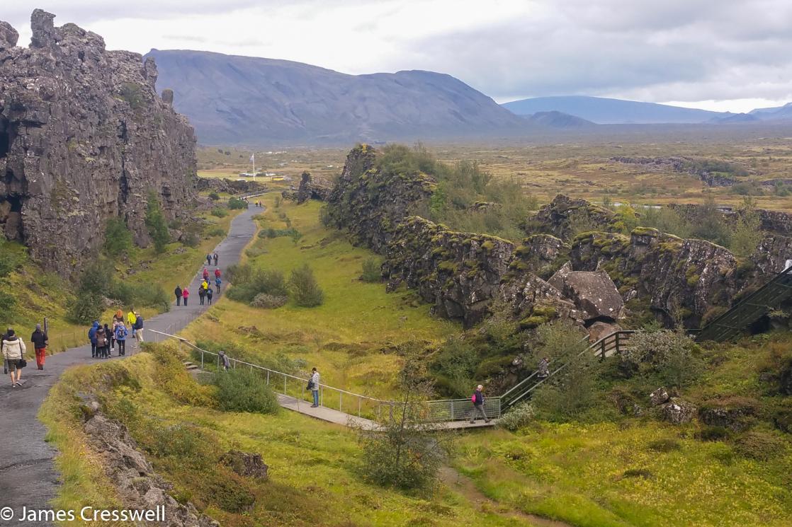 A photograph of the Þingvellir (Thingvellir) World Heritage Site, taken on a GeoWorld Travel Iceland geology and volcano trip, tour and holiday