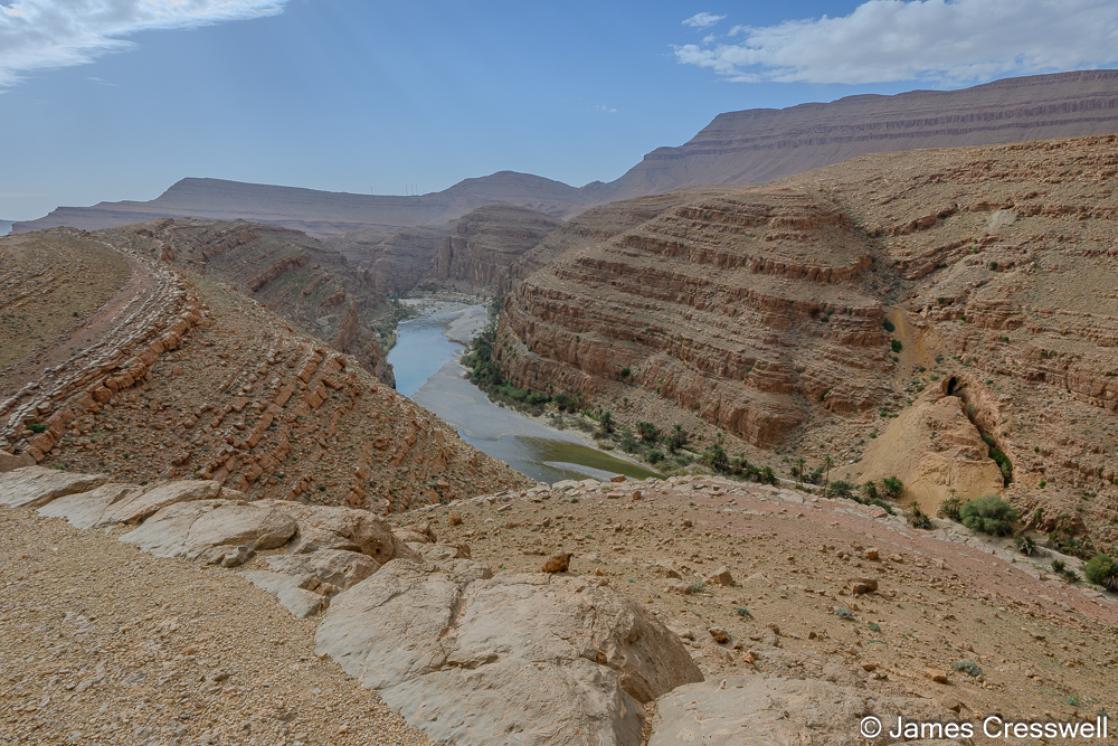 A photograph of the River Ziz cutting through Jurassic aged rocks in the High Atlas mountains Morocco