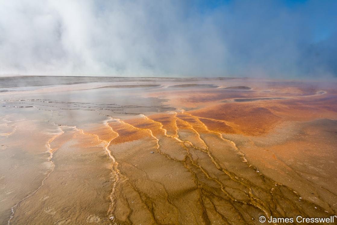 A photograph of colourful cyanobacteria at Grand Prismatic Spring, Yellowstone